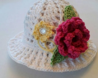 Crochet Cloche Sun Hat, 0-3 mths, girls sun hat.
