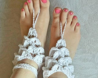 Barefoot sandals - beach wedding barefoot sandals - Boho chic - crocodile stitch crochet - barefoot wedding - dragonscale sandals