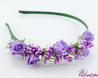 Violet headbands - Flower crown - rose crown - Floral hair wreath - Flower headpiece - Flower hair accessories- Bridal wreath - Wood crown