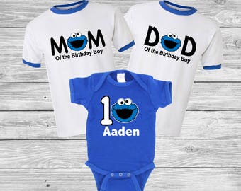 Personalized Cookie Monster Birthday Shirt Family Set 1st, 2nd , 3rd Birthday- Family set. Raglan Baseball or Regular T-shirts available