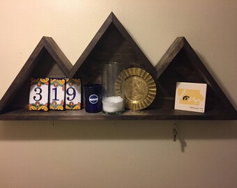 Floating Mountain Shelf, Wood Mountain Shelf, Shelf Decor, Rustic Wood Shelf, Stained Shelf, Custom Shelf, Shelf with Key Hooks