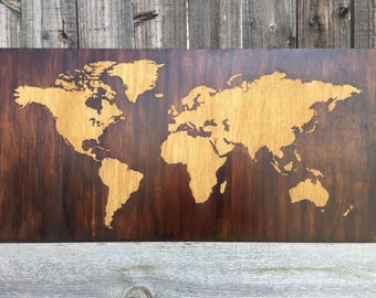 Wood world map | Etsy