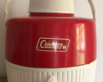COLEMAN Red & White Cooler ~ Vintage Cooler ~ Red Cooler ~ Beverage Cooler ~ Red Decor ~ Camping ~ Coleman ~