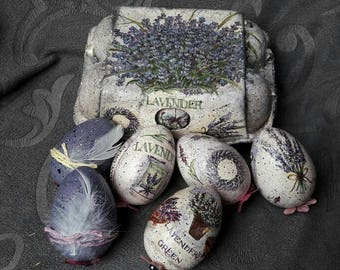 Decoupage handmade: 6 Easter eggs + egg carton * absolute uniques!