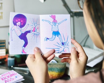 Ladies Kicking Ass Risograph Zine | Feminist Magic Book | Badass Ladies Book