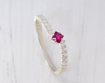 Engagement ruby ring, Silver ruby ring, Minimalist ring, Small silver ring, Delicate ring, Elegant ring, Silver modern ring, Tiny ring