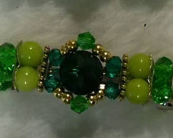 Beaded Barrette, Parallel Design, Green2