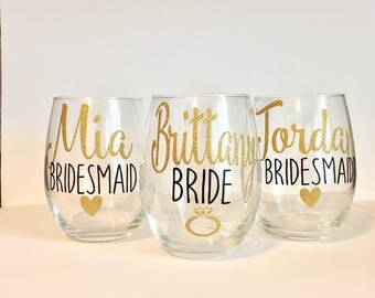 Bridal Party Wine Glasses | Personalized Bridesmaid Wine Glasses | Custom Wine Glass | Bridal Party Gifts | Bridesmaid Gift