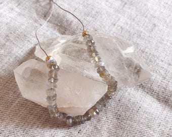 Moonstone and two brass beads necklace