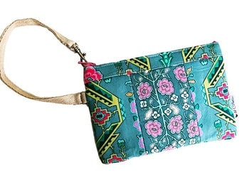 Sage Flower Wristlet, Wallet Wristlet, iPhone Wristlet, Clutch Wristlet, Zipper Wallet