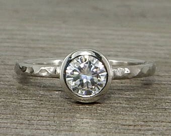 Forever One GHI Moissanite Engagement Ring with Recycled 950 Palladium, Eco-Friendly, Conflict Free, Diamond Alternative - Made To Order