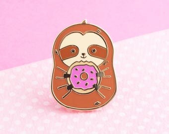 Donut pin, cute enamel pin sloth hat badge