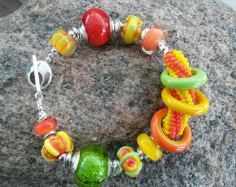 Handmade Lampwork Bracelet and Sterling Silver-Tropical Paradise