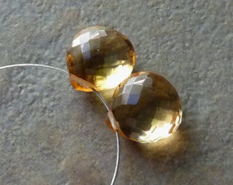 AAA - CITRINE Faceted Briolette Heart Beads -9mm- PAIR