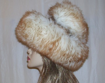 Fur Hat Shearling Apris Ski Big Puffy Russian Shearling Wool Leather Vintage Men-M Women-L Adult Ren Faire Snow Bunny Ski Brown White Fur
