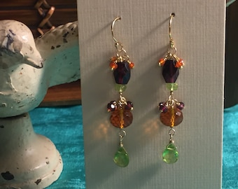 Garnet, Peridot, Citrine, Carnelian, Gold Fill dangles