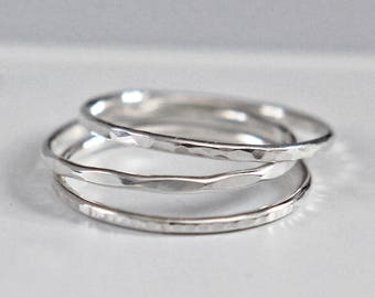 Sterling Silver Stacking Ring, Hammered Silver Ring, Silver Band, Stacking Ring Set, Silver Ring Set, Thumb Ring, Knuckle Ring, Audrey