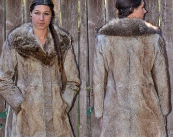 1970s Fur Coat, Size Small Coat, Real Fur Coat, USA MADE, Brown Fur Coat, Long Fur Coat, Fur Collar Coat, Fur Winter Coat, Penny Lane Coat,
