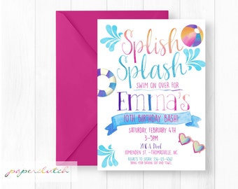 Girl Pool Party Birthday Invitation - Swim Party Invite - Summer Birthday - Pool Party Invite - Teen Party Invitation Water Park Invitation