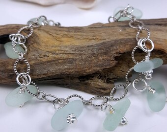 Sea Glass Bracelet Sea Glass Jewelry Sea Glass Bracelet Aqua Sea Glass Bracelet Beach Glass Bracelet B-252