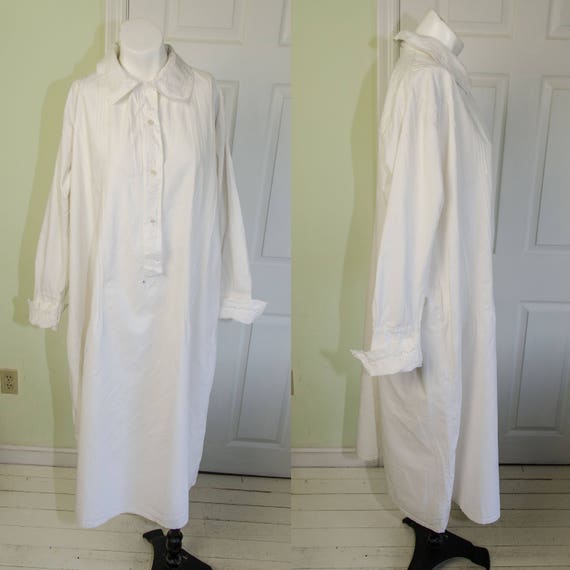 Rare Antique Victorian Edwardian White Cotton Mens Nightshirt