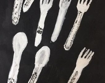 Black & White Silverware Painting