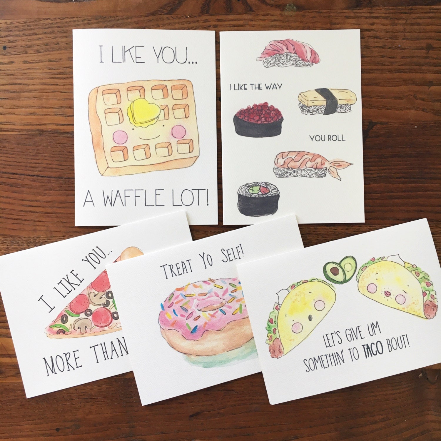 Food Pun Card. Junk Food Cards. Set of 5. Food Stationery.