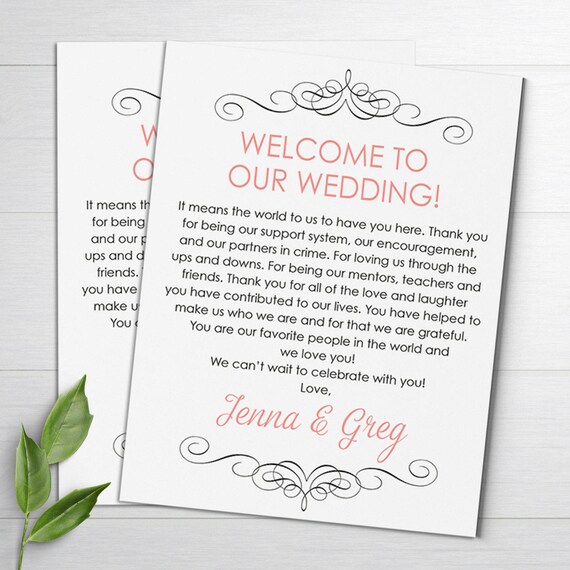 Wedding Itinerary, Wedding Favor, Thank You Card, Wedding Welcome Bag ...