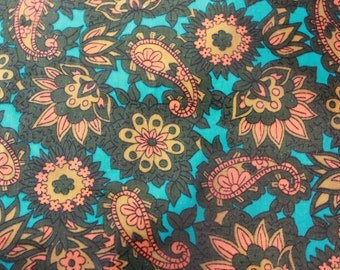 vintage 1960s paisley oilcloth fabric roll / laminated cotton textile / 148" x 34.5"