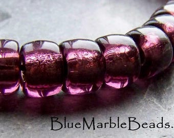 Pony Beads, Glass Beads, Vintage Beads, Purple Beads, Big Hole Beads, Silver Foil, Crow Beads, Boho Beads, Vintage Glass, 20 Beads