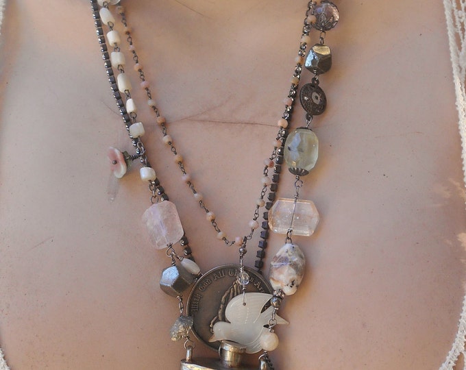 Antique Mother Pearl Perfume Flask On the Wings of Love Necklace