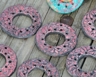 Handmade Pottery Bead For a Pendant with Space to Weave
