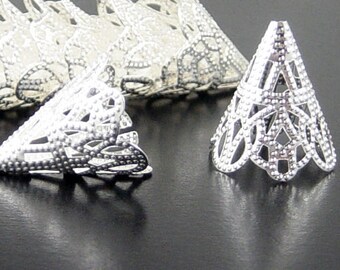 Brass Silver Bead Cap 50 Cones Shiny Silver Bendable Filigree 22mm x 17mm (1131cap22s1)xz