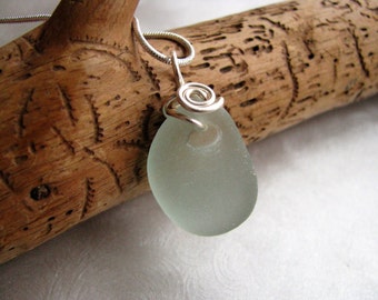 Natural Indentation Seafoam Green Sea Glass - Sea Glass Pendant - Wire Wrapped Pendant