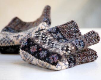 Fair Isle Fingerless Mitts Black, Brown, Grey, Beige
