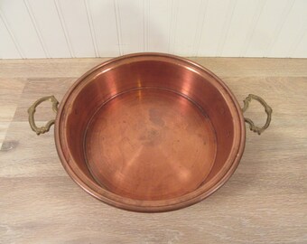 Copper pan with brass handles- weighty and solid- copper cookware, vintage cookware
