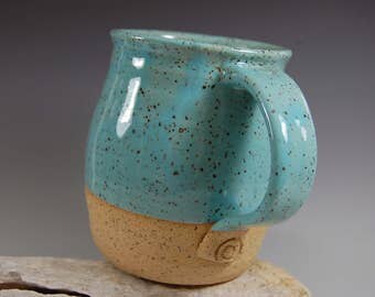 Large Pottery Mug , Perfect For The Beach,Serving, Handmade, White With Natural Clay, Organic