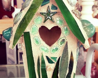 Mosaic Birdhouse with Adventurine Roof