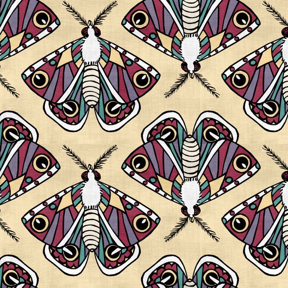 Items similar to Vintage Moths Fabric Bright Moths By Pond Ripple