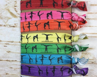 Gymnastic red blue fold over elastic FOE hair ties birthday party favor white purple stocking stuffer Easter team gift goodie bag ponytail