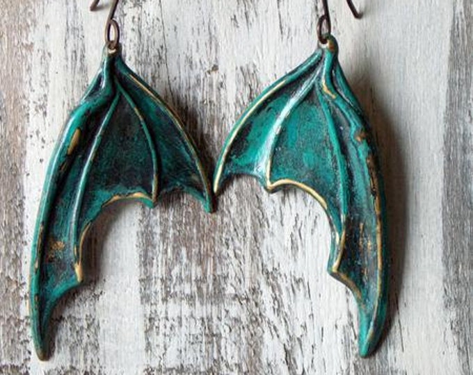 Bat Wing Earrings Dragon Wing Earrings Brass Halloween Distressed Wing Gothic Jewelry Goth Earrings Batman Vampire Spooky All Hallows Eve