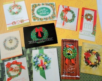 Wreaths Set the Tone of the Holidays in Vintage Christmas Card Lot No 900 Total of 10
