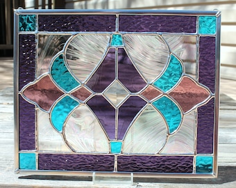 Stained Glass Panel in Purple, Aqua Blue and Pale Purple