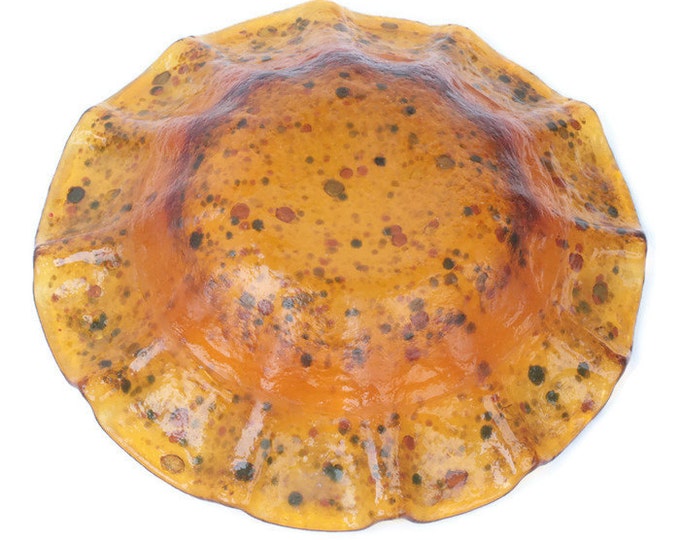 Amber Glass Dish Pastel Splatter Design Vintage