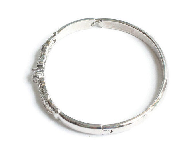 Crystal Scrolled Design Bangle Bracelet Smaller Wrist Hinged Vintage