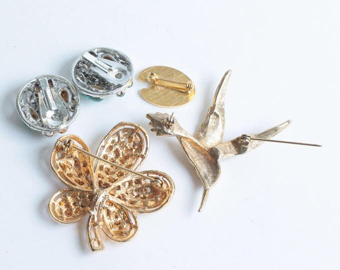 Rhinestone Repair Lot Four Pieces Easy Fix 3 Brooches 1 Pair Earrings