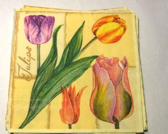Decoupage Napkins, vintage paper napkins,tulips