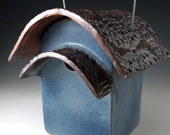 Blue Ceramic Birdhouse - Pottery Bird House - Rustic Birdhouse - Garden Decor - Blue Birdhouse - Outdoor Birdhouse - Handmade Pottery - 315