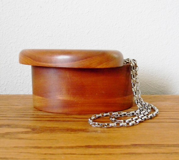 Items similar to Vintage Oval Shaped Wood Jewelry Box with a Swivel Lid