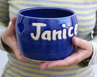 Made to Order - A customised hand thrown pottery yarn bowl with your own message